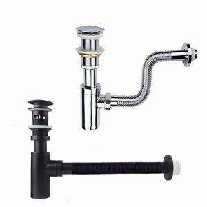 Abflüsse 30 cm flexibles Rohr Waschbecken Flaschensiphon Messing Waschbecken Siphon mit Pop-up-Abfluss Schwarz oder Chrom P-TRAP Pipe Waste 230414