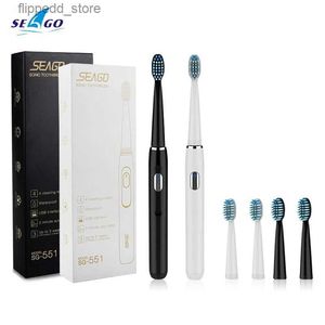 Tandbrush Seago SG551 Electric Toothbrush Sonic laddningsbar vuxen med timervårdstandblekning S R4 -modeplacering 3st borsthuvuden Q231117