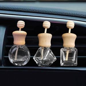 Car Perfume Bottles Empty With Clip Wood Stick Diffusers Air Conditioner Vent Clips Automobile Air Freshener Glass Bottle Cars Decorations SN6879