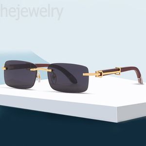 Casual Designer Shades Men Solglasögon Luxury Glasögon Buffalo Horn Wood Smooth Lunette Rimless Vintage Accessories Beach Designer Glasses Sun Proof PJ007 C23