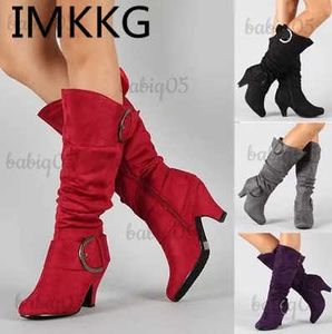 Boots Large Size 43 2021 Knee High Boots Women Autumn Faux Suede Buckle Fashion Spike Heels Woman Shoes Winter Hot Sale m441 T231117