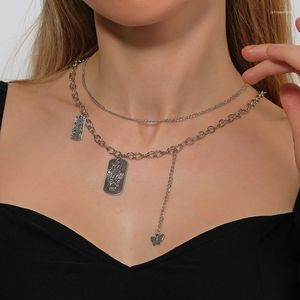 Pendant Necklaces Punk Letter Geometric Square Brand Butterfly For Women Multilayer Hip Hop Silver Color Chains Necklace Jewelry