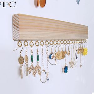 Smycken påsar kreativ vägg hängande halsband örhängen förvaring rack solid träglist display