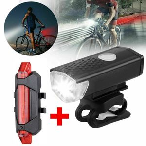 MTBフロントリアバイクバイクライトセットマウンテンバイクナイトサイクリングヘッドライトUSB LED安全警告テールライトバイクアクセサリー