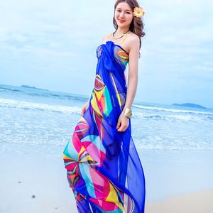 デザイナー女性ビッグスカーフサマービーチショールラップレディースロングパシュミナフラワープリントシルクスカーフ衣類140x190cm赤イエローグリーンロイヤルブルー4色