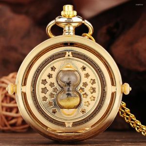 Pocket Watches Royal Gold Transparent Sandglas Design Lagenaria Siceraria Necklace Quartz Watch Hollow Stars Analog klocka för män kvinnor