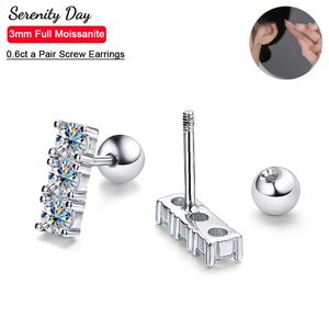 Stud Serenity Day 6 Stones Real D Color 0.6ct a Pair 3mm Full Screw Earrings for Women S925 Sterling Silver Fine Jewelry 231116