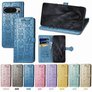 Magnet Animal Pattern Book Leather Case för Google Pixel 8 Pro 7A 6A 5A 5G 4A 7Pro 5XL 4XL Dog Cat Stand Card Slot Wallet Bag