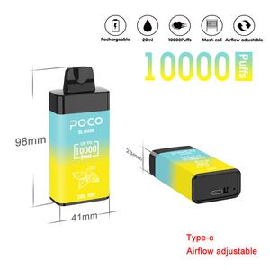 エレトロニックシガレットオリジナルPoco Vape Puff10000使い捨てのバーVapeペン10Kパフ中国工場充電式エアフロー調整可能20ml 15フレーバーデバイス