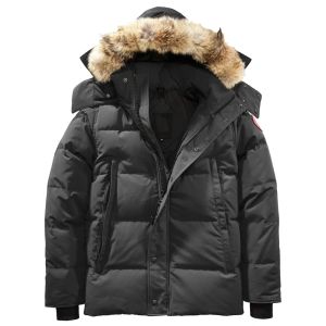 Hochwertige Herren-Daunenjacke, Gänsemantel, echtes großes Wolfsfell, kanadischer Wyndham-Mantel, Kleidung, Modestil, Winter-Oberbekleidung, Parka