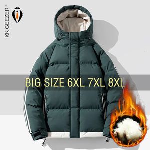 Erkek yelek kış ceket erkekler çizgili yastıklı kapüşonlu gevşek rüzgarlık artı boyutta kalın sıcak katlar hendek büyük cepli erkek rüzgar geçirmez palto 231117