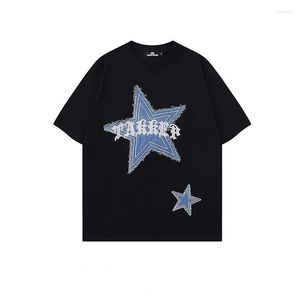 Men's T Shirts American Vintage Star Decal Cotton Short Sleeve Shirt Men And Women Loose Couple Tee For Summer