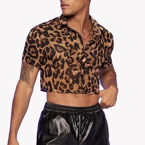 Camisas casuais masculinas, com estampa de leopardo solta masculina top de manga curta para homens grandes