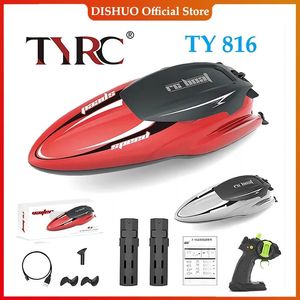 Elektriska RC -båtar Tyrc 2023 Ty816 RC Boat 2 4GHz 25 km H Hög Speed ​​Remote Control Racing Ship Water Speed ​​Children Model Toy Wltoys WL917 231117