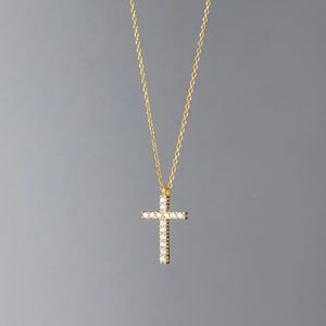 S925 Silver Korean Edition Personalized Trendy Diamond Cross Pendant Necklace Charm Sweet Collar Chain D6495