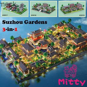 Blocks Lezi Architecture Ancient Pavilion Temple Tower Lake Garden Gate LED Light Model Mini Diamond Blocks Bricks Building Toy no Box