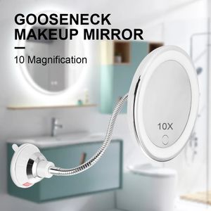 Kompakta speglar 10x LED -spegel Makeup Mirror Flexibel spegel Illyinerade förstoringsfänga speglar med ljus smink Miroir Badrumspeglar 231116