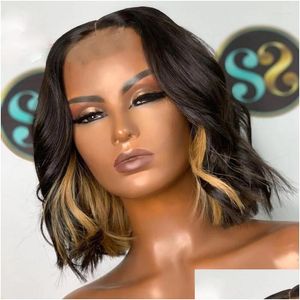 Spitze Perücken Highlight Blonde Wavy Short Bob 360 HD Transparent Frontal Echthaar Natürlicher Haaransatz Jungfrau 5x5 Verschluss Tobi22 Drop Delive Dhebl