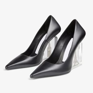 Designer Wedge Evening 110mm Pumps Fashion Glass Heel Clear Pointed Toes High Heeled Dress Shoes Special-shaped Heel Party Factory Footwear shoes size with35-42