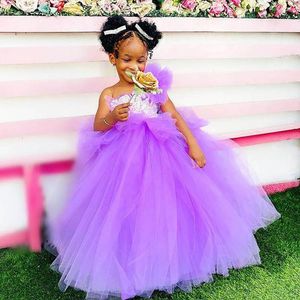 Girl Dresses Girl's Crystals Lace Flower Sheer Neck Ball Gown Tulle Lilttle Kids Birthday Pageant Weddding Gowns