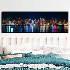 Skyline of Manhattan Canvas Art Prints Night View of New York City Plakaty i druki na płótnie malowanie do sypialni Cuadros Decor