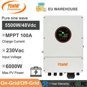 On-Grid/Off Grid 5.5kW Hybrid Inverter DC 48V 230VAC med MPPT 100A Solar Charger Solar Panel Input PV 6000W för batteriladdning
