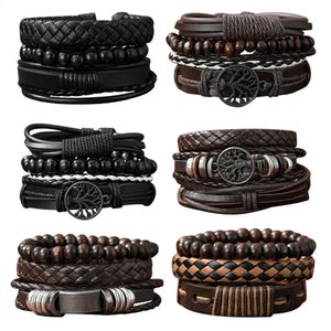 Set di 3 braccialetti in pelle nera intrecciata a mano per uomo, confezione multipla, bracciale intrecciato vintage alla moda come regalo di compleanno 231116