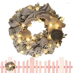 Decorative Flowers 30CM Christmas Decorations Wreath Artificial Rattan Flower Door Hanging Garland With String Light Year 2023