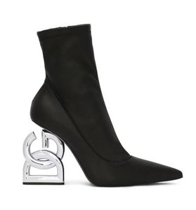 Marchi famosi invernali Keira Stivaletti con zip Donna Pop scultoreo Tacco D-barocco Stivaletti da donna in pelle elasticizzata nera Stivaletti con punta EU35-43 Con scatola