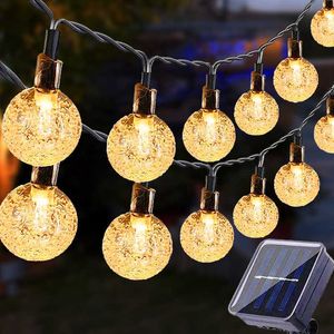 Sznurki LED 100 diody LED Kryształowa kulka 5m 12 m zasilanie słoneczna struna LED Lekka Fairy Light Garland Garland Outdoor Christmas Dekoracja Lampa P230414