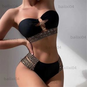 Menas de banho feminina Duas peças Biquíni Mulheres 2023 New Cut Out Stitch Detalhe Andeia de banho brasileira bisquinía de praia Terno de banho Summer T230417