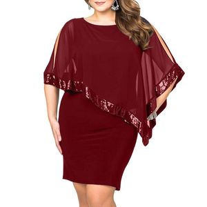 Casual Kleider Plus Size Sommerkleid Frauen Sexy Cold Shoulder Overlay Asymmetrisch Chiffon Trägerlos Pailletten Abendgesellschaft 5XLCasual