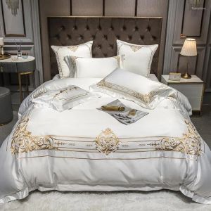 Conjuntos de cama estilo europeu luxo bordado nobre casamento 600tc algodão cetim conjunto capa de edredão fronha rainha rei