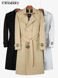 Herren-Trenchmäntel, superlanger winddichter, regenfester Trenchcoat für Herren, gelb, Baumwolle, Polyester, klassischer britischer Mode-Regenmantel Q231118