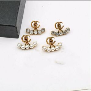Luxury Brand Designer 18K Gold-Plated S925 Silver dubbelbokstäver Stud G Geometric Circle Classic Womens Crystal Rhindiamone Pearl Earrings Wedding Party Jewelry