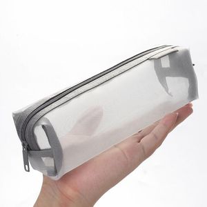 Simple Transparent Mesh Pencil Bags Office Student Pencils Cases Nylon School Stationery Pouch Storage Bag Supplies Pen Box