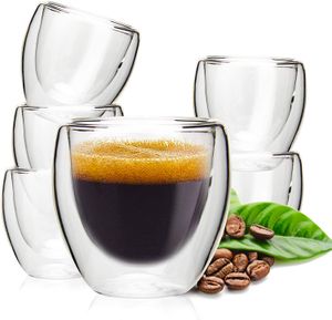 SZHOME Tazze da tè 80ML Tazza in vetro a doppia parete Trasparente fatto a mano resistente al calore Tazze per bevande da tè MINI Tazza da whisky centigrado Tazza da caffè espresso