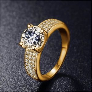 Fine Pure Solid Yellow Gold Pierścień Ring Ponitaire 2CT Cubic Cyrron Wedding Połącz Real Tybetańskie Pierścienie dla kobiet akcesoria