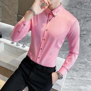 Camisas casuais masculinas 6xl quimise homme de luxe outono spring moda design de manga longa formal para homens botões de clube de casamento na camisa de vestido