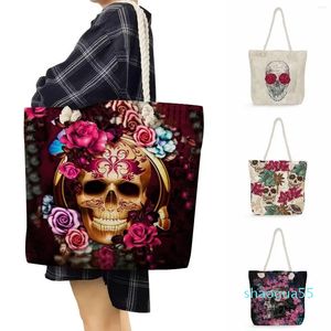 Evening Bags Handbags For Halloween Skull Fashion Day Of The Dead Floral Print Shopping Bag Women's Shoulder Women Tote