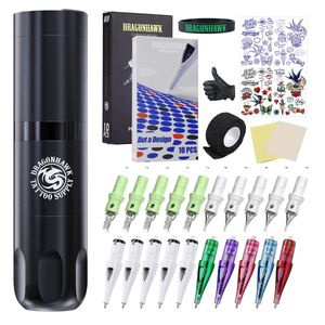 Dragonhawk X3 Wireless Tattoo Kit Rotary Pen Machine Cartridges Supply for Beginner Player TZ-201YZ