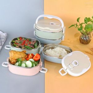 Zestawy naczyń stołowych 1 Zestaw 800/1600/2400 ml pudełko na lunch 1/2/3 warstwa stosowna termiczna bento pojemnik do przechowywania ze stali nierdzewnej z uchwytem