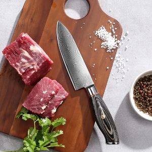1pc 6 Inches Damascus Chef Knife, High Carbon Stainless Steel, Razor Sharp, Kitchen Cooking Knife, Professional Hand Forged Meat Sushi Knife