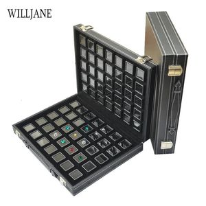 Jewelry Boxes Portable Travel Gemstone Storage Case Gem Display Box 70pcs Stone Holder Organizer Loose Diamond Carrying Bag PU Leather 231117