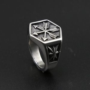 Vintage Viking Arrow Ring Punk 316L Rostfritt stål Compass Men Fashion Hip Hop Hippie Jewelry Drop Store Cluster Rings246R