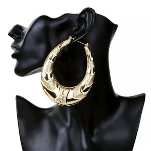 Brincos de argola de bambu grande círculo de metal grande de ouro inteiro para mulheres joias moda hip hop brinco exagerado 221P