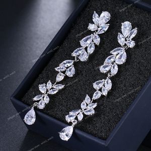 Luxus Blume Zirkonia Lange Ohrringe Für Frauen Trendy Kristall Baumeln Quaste Ohrringe Weibliche Braut Hochzeit Schmuck Ohrringe