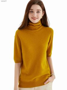 女性セーターズレディースセーター半袖ファッション女性セーター2023新しい100％メリノウールニットウェア