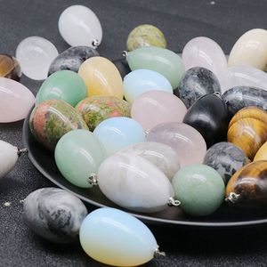 20x30mm Egg Shaped Natural Crystal Agate Semi Precious Bird Egg Pendant Semi-finished DIY Necklace Accessories