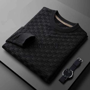 Men's Sweaters High end jacquard waffle round neck sweater men's long sleeve autumn winter thick Pullover soft knitted sweater men's trend J231117